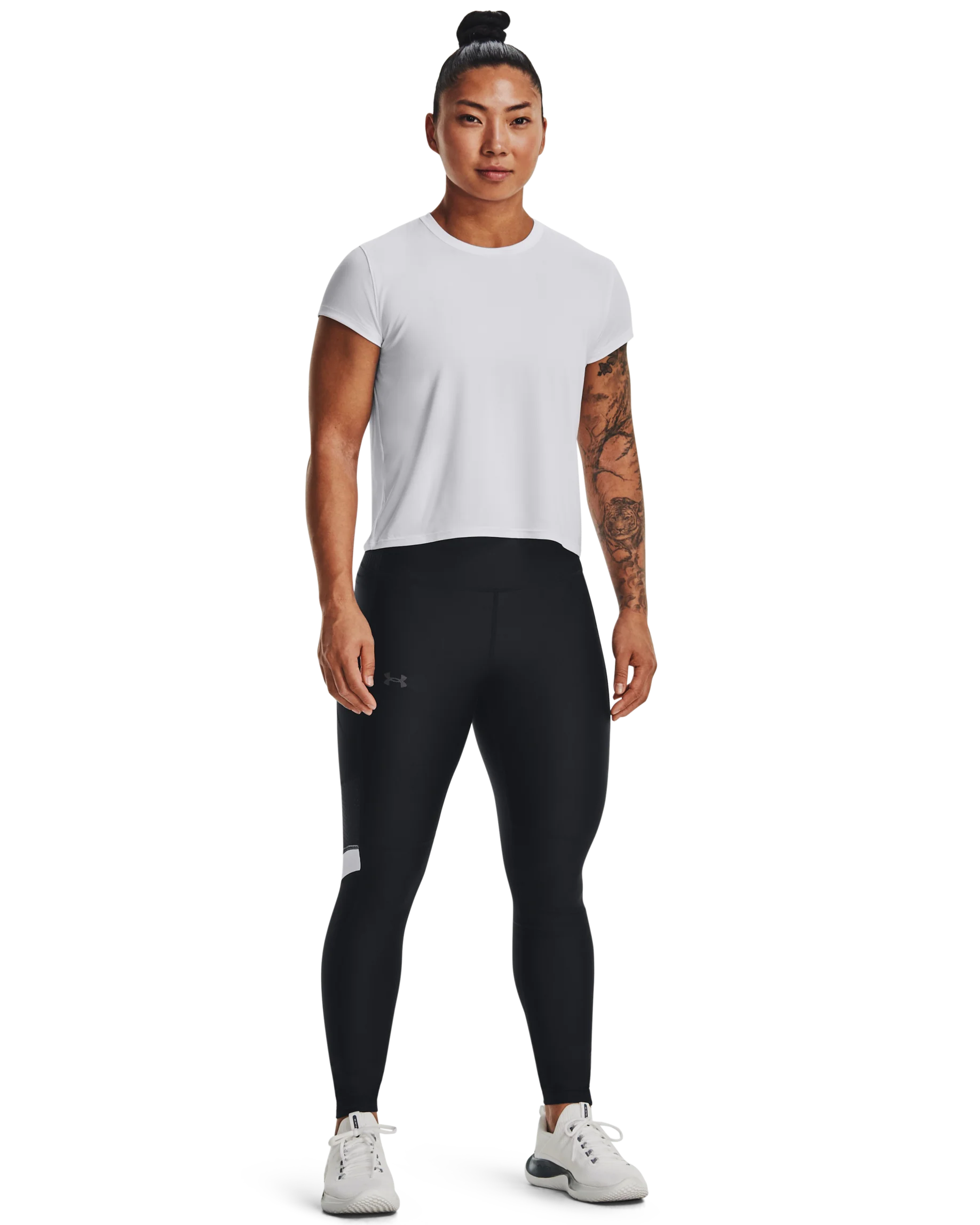 Women's HeatGear® No-Slip Waistband Mesh Panel Leggings - Image 3