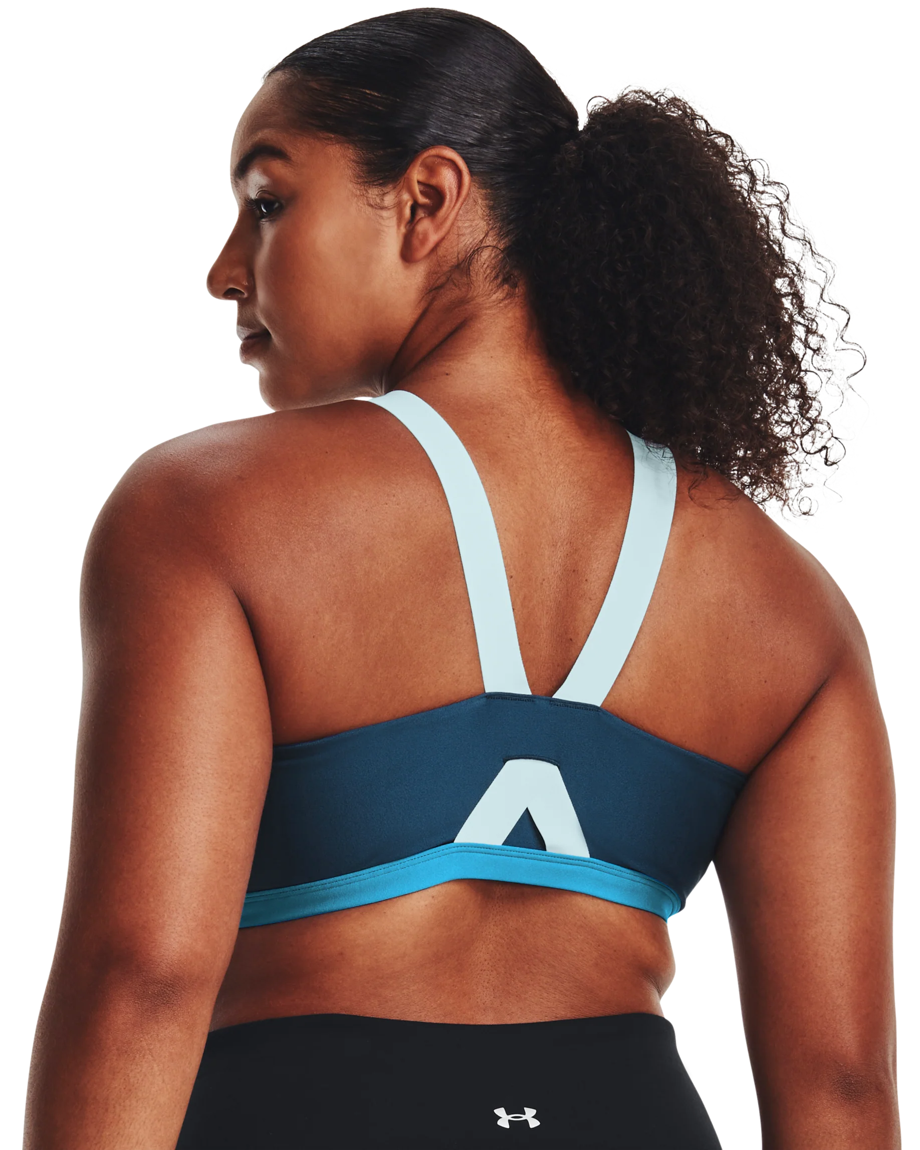Women's UA Infinity Mid High Neck Shine Sports Bra - Image 6