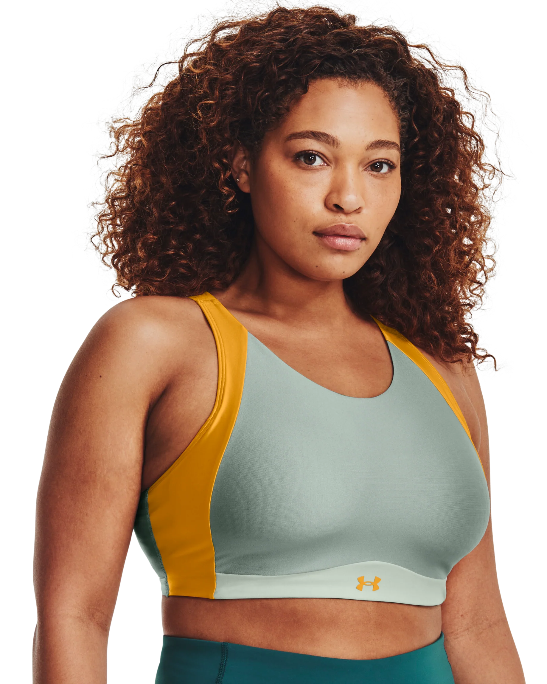 Women's UA Infinity Mid High Neck Shine Sports Bra - Image 14
