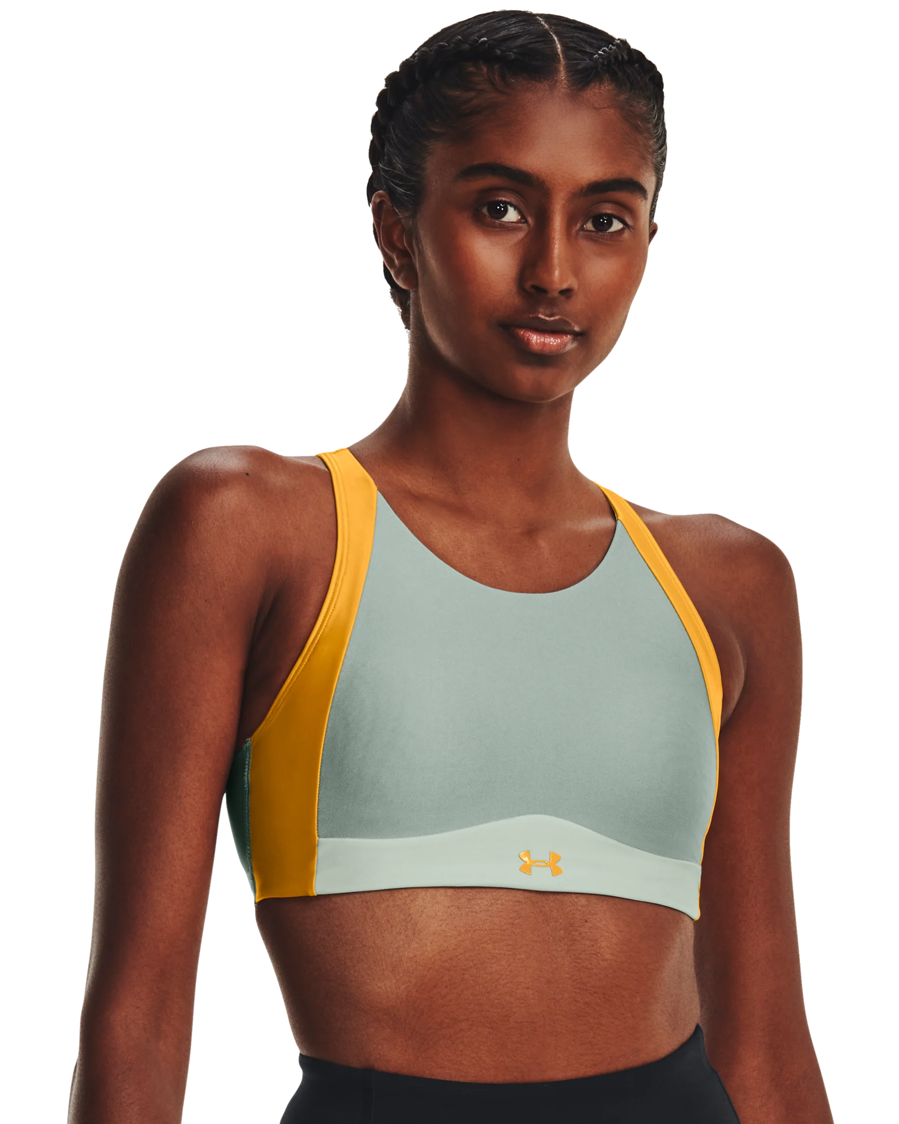 Women's UA Infinity Mid High Neck Shine Sports Bra - Image 15