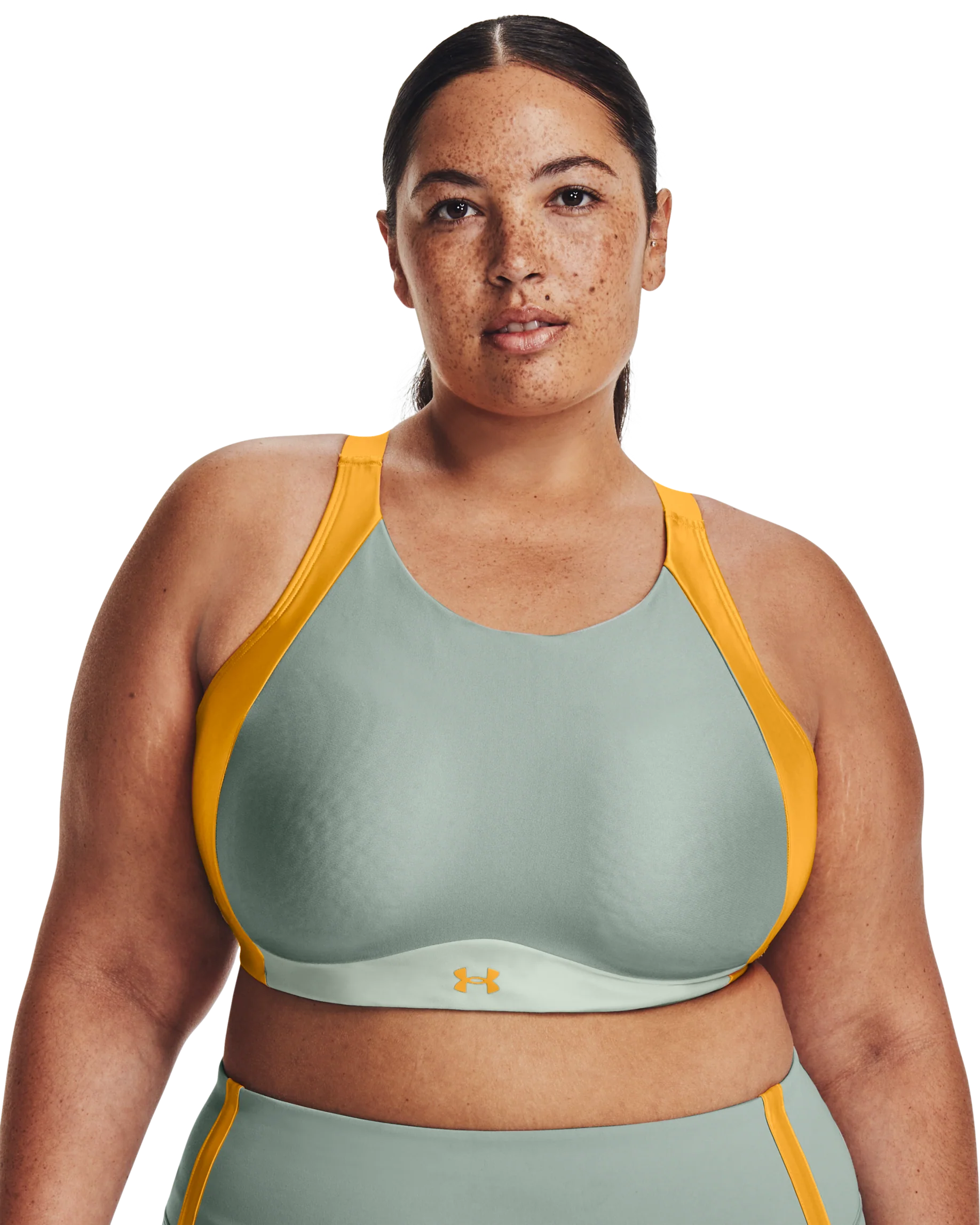 Women's UA Infinity Mid High Neck Shine Sports Bra - Image 16